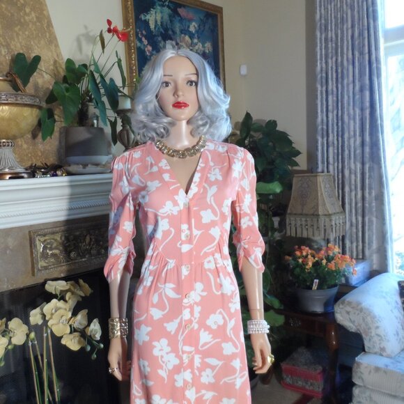 Altuzarra Soft Peach/White Floral Print Shirt Dress Size IT 40 - US 8 - Picture 7 of 16